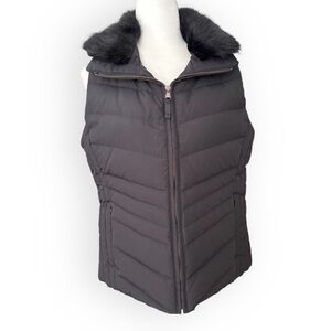 Talbots Black Quilted Vest with Removable Faux Fur Collar Size LP